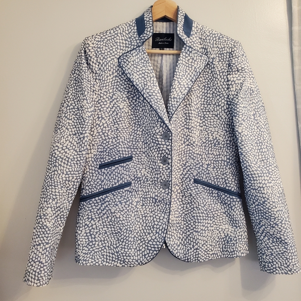 Bariloche Medium Euro Blazer Polka Dots Jacket Cotton Blue Abstract Formal Coat